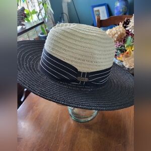 Sea Ans Sand Black and Cream Sun Hat with Wide Brim